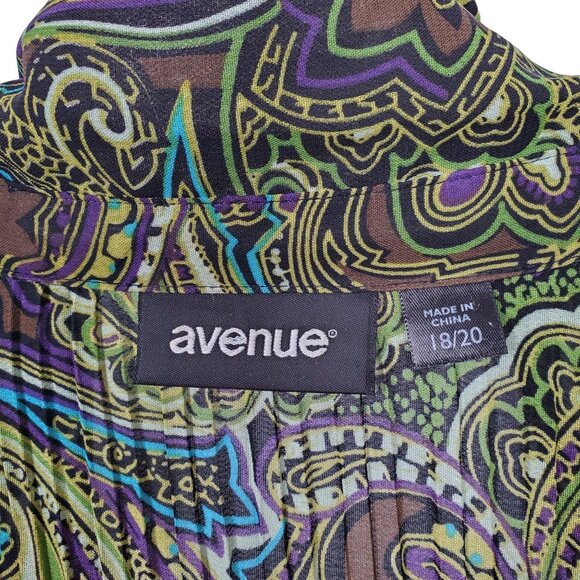 Avenue Sz 18 20 Shirt Pleated Artsy Flourish Flare Sleeves Paisley BoHo Feminine - Picture 6 of 7